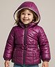 Babyhug Woven Full Sleeves Padded Hooded Jacket with Quilted Design & Floral Applique - Wine