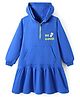 Pine Kids Cotton Knit Full Sleeves Hooded Sweatshirt Dress With Text Print & Kangaroo Pockets - Blue
