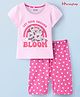 Honeyhap 100% Cotton Knit Half Sleeves Capri Night Suit with Hearts & Floral Print - Tender Touch & Azealea Pink