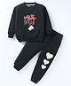 Little Darlings Fleece Knit Full Sleeves Winter Wear Suit With Hearts & Text Embroidery - Kombu Green