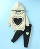 Liittle Darlings Fleece Knit Full Sleeves Hooded Winter Wear Suit With Heart Embroidery - Light Green