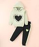 Little Darlings Fleece Knit Full Sleeves Hooded Winter Wear  Sweatshirt & Joggers Set with Heart Patch - Light Green