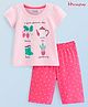 Honeyhap 100% Cotton Knit Half Sleeves Capri Sets Text & Polka Dots Print with Bio Finish - Camellia Rose & Rose Pink