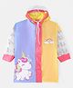 Babyhug Full Sleeves Below Knee Length Hooded Raincoat Unicorn Print - Lavender & Yellow