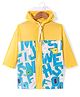 Babyhug Full Sleeves Below Knee Length Hooded Raincoat with Text Print - Yellow