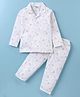 Ben Benny 100% Cotton Knit Full Sleeves Collared Night Suit With Rainbows Print - White