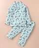 Ben Benny 100% Cotton Knit Full Sleeves Collared & Floral Printed Night Suit - Aqua