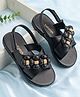 Babyoye Sandals with Velcro Closure & Floral Applique - Black