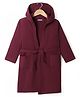 Pine Kids Knit Fill Sleeves Solid Colour Hooded Bath Robe with Pockets - Maroon