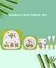 Polka Tots Eco-Friendly 5-Piece Bamboo Fiber Feeding Set For Babies, Toddlers, & Kids Includes Plate, Bowl, Glass, Spoon, Fork  Safari Design | Kids Tableware & Crockery Set