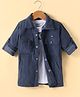 JASH KIDS Cotton Woven Full Sleeves Solid Color Cordroy Shirt With Text Printed T-Shirt - Navy Blue