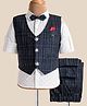 JASH KIDS Cotton Woven Full Sleeves Checkered 3 Piece Party Suit with Bow  - Navy Blue