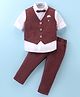 Jash Kids Cotton Woven Ribbed Full Sleeves 3 Piece Party Suit - Maroon