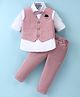 JASH KIDS Cotton Woven Full Sleeves Striped 3 Piece Party Suit with Bow -  Pink