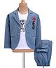 JASH KIDS Cotton Knit Full Sleeves Solid Colour Blazer with Printed T-Shirt  Trouser Set & Broach Detailing - Light Blue
