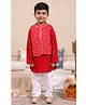 Budding Bees Full Sleeves Foil Printed Kurta With With Solid Pyjama & Gota Lace Embellished Jacket - Red