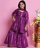 Little Bansi Three Fourth Sleeves Silver Striped Coordinating Kurta Sharara With Dupatta - Purple