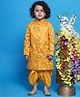 Little Bansi Mulberry Silk Full Sleeves Floral Embroidered & Sequins Embellished Sherwani With Dhoti - Yellow