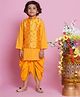 Little Bansi Cotton Full Sleeves Floral Embroidered Kurta With Dhoti & Nehru Jacket - Yellow