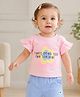 My Milestones Pure Cotton Frill Sleeves Floral & Text Printed Top - Pink