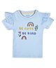 My Milestones Pure Cotton Ruffle Sleeves Text & Rainbow Printed Top - Baby Blue