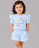 My Milestones Pure Cotton Ruffle Sleeves Text & Rainbow Printed Top - Baby Blue
