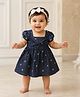 My Milestones 100% Cotton Half Sleeves Daisy Embroidered Denim Dress - Blue