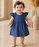 My Milestones Pure Cotton Cap Sleeves Solid Denim Dress - Blue