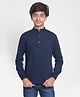 CRIMSOUNE CLUB Full Sleeves Kurta Style Solid Shirt - Navy Blue