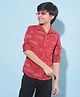 CRIMSOUNE CLUB Full Sleeves The Crossing Line Text Printed Shirt - Red