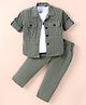 JASH KIDS Cotton Knit Full Sleeves Textured Shirt & Trouser Set with Text Printed T-Shirt - Olive Green