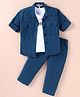 JASH KIDS Cotton Knit Full Sleeves Textured Shirt & Trouser Set with Text Printed T-Shirt - Blue