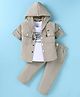 JASH KIDS Cotton Knit Full Sleeves Textured Hooded Shirt & Trouser Set with Text Printed T-Shirt - Beige