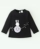 Simply Cotton Full Sleeves T-Shirt  Moon & Rabbit Print with Bow Applique  - Black