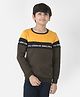CRIMSOUNE CLUB Cotton Full Sleeves Color Blocked & Text Printed Sweatshirt - Olive