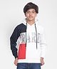 CRIMSOUNE CLUB Full Sleeves Rare Text Printed Colour Blocked Hooded Sweatshirt - White