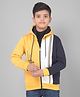 CRIMSOUNE CLUB Cotton Full Sleeves Colour Blocked Universe Text Printed Hooded Sweatshirt With Zipper - Yellow