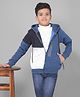 CRIMSOUNE CLUB Cotton Full Sleeves Color Blocked Hooded Sweatshirt - Blue
