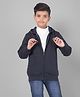 CRIMSOUNE CLUB Cotton Full Sleeves Solid Hooded Sweatshirt - Navy Blue