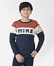 CRIMSOUNE CLUB Full Sleeves Mike Text Printed Colour Blocked Sweatshirt - Blue