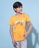 CRIMSOUNE CLUB Half Sleeves United We Stand Divide We Fall Text Printed Tee - Mustard