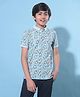 CRIMSOUNE CLUB Half Sleeves Leaves Printed Polo Tee - Blue