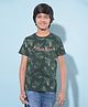 CRIMSOUNE CLUB Cotton Half Sleeves Leaves & Text Printed Tee - Green