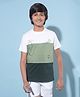 CRIMSOUNE CLUB Cotton Half Sleeves Colour Blocked & Text Printed Tee - Green