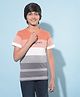 CRIMSOUNE CLUB Cotton Half Sleeves Striped & Text Printed Tee - Orange