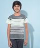 CRIMSOUNE CLUB Cotton Half Sleeves Striped Tee - Grey