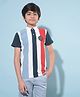 CRIMSOUNE CLUB Half Sleeves Patch Embroidered Striped Tee - Multi Colour