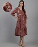 Moms Maternity Three Fourth Sleeves Tribal & Paisley Printed Maternity Midi Dress With Concealed Zipper Nursing Access - Maroon