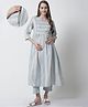 Moms Maternity Three Fourth Sleeves Striped Kurta With Concealed Zipper Nursing Access & Trousers Set - Sea green