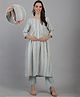 Moms Maternity Three Fourth Sleeves Striped Ethnic Kurta With Concealed Zipper Nursing Access & Palazzo Set - Sea Green